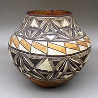 A polychrome jar with three bands of geometric design circling the body
 by Unknown of Acoma