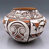 Polychrome jar with deer-in-his-house and other classic Zuni geometric designs