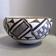 Geometric design on a black-and-white bowl