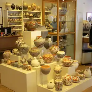 A look at the pottery on display on the Acoma Pueblo shelves