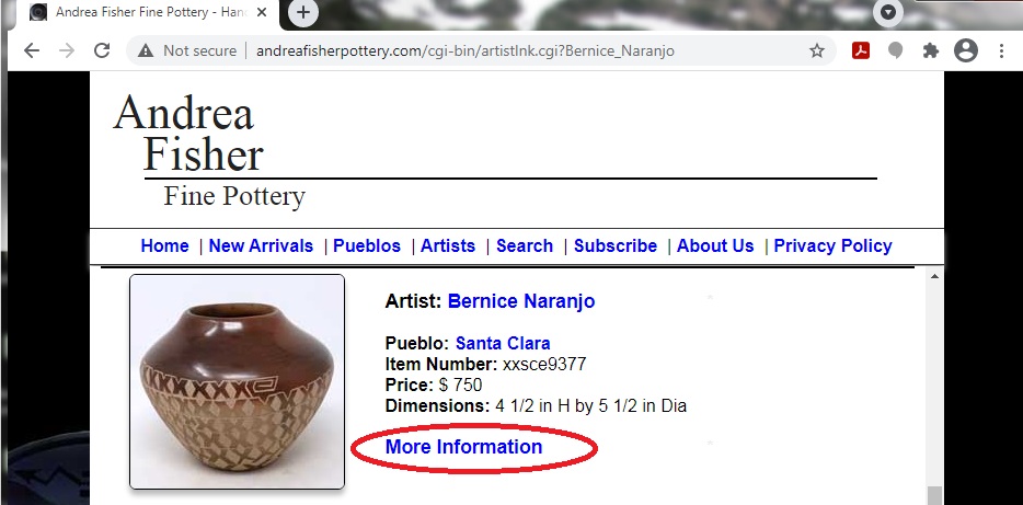 Image of the web page with the More Information button circled in red