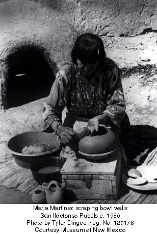 Maria Martinez scraping bowl walls San Ildefonso Pueblo c. 1950 Photo by Tyler Dingee Neg. No. 120176 Courtesy Museum of New Mexico