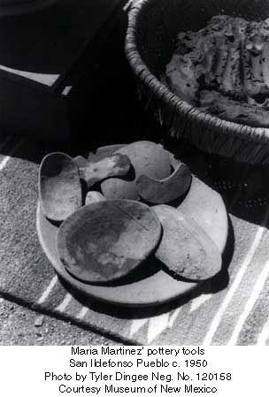 Maria Martinez pottery tools
San Ildefonso Pueblo c. 1950
Photo by Tyler Dingee Neg. No. 120158
Courtesy Museum of New Mexico