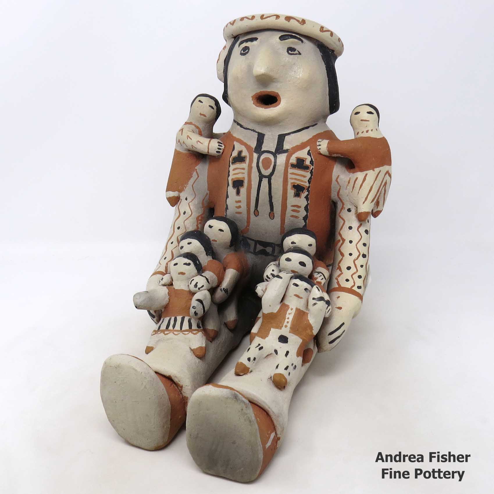 Click or tap to see a larger view Grandfather storyteller with 8 children
made by Josephine Arquero of Cochiti