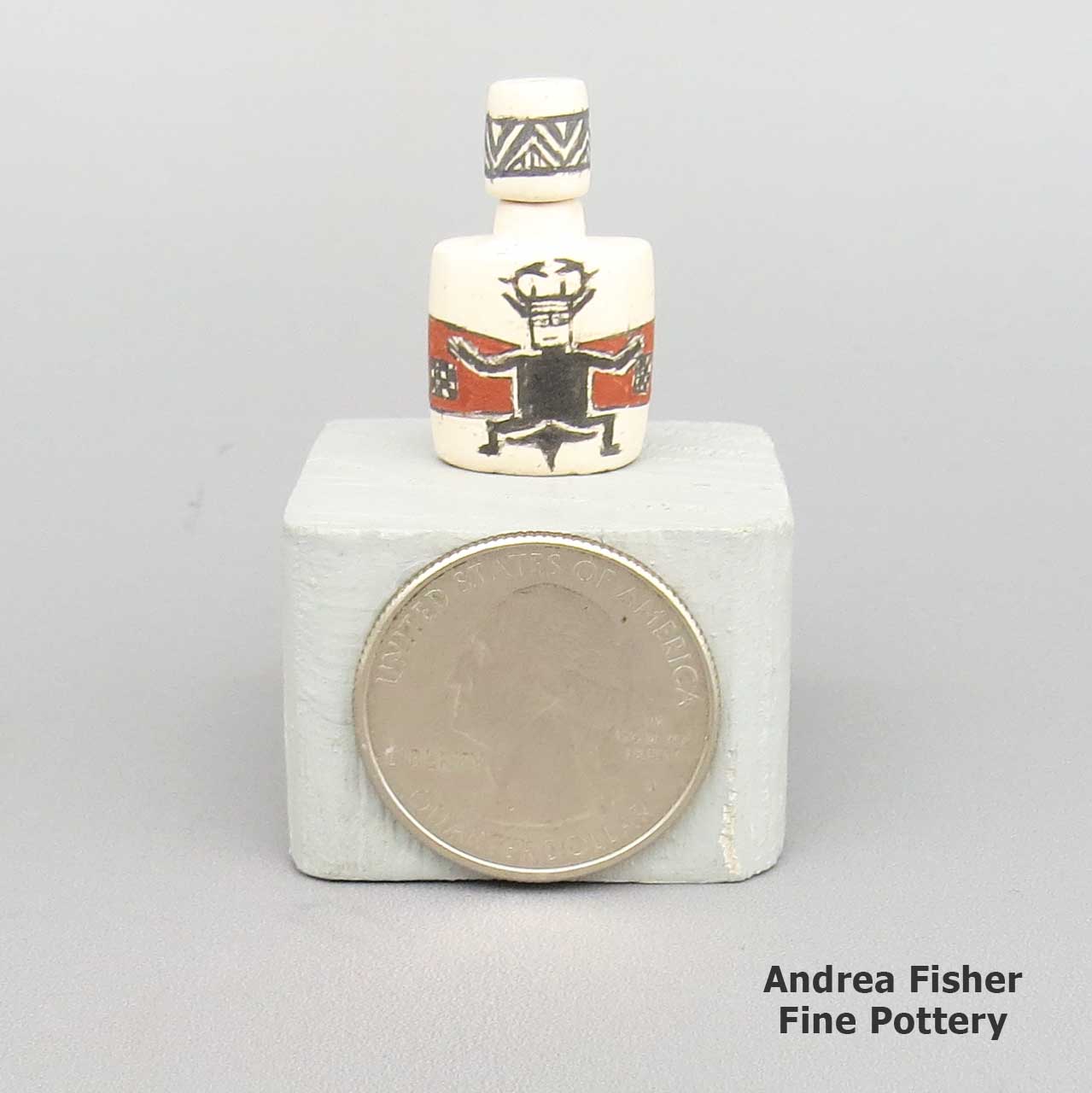Click or tap to see a larger view Miniature polychrome lidded jar with antelope dancer, people made by Thomas Natseway of Laguna