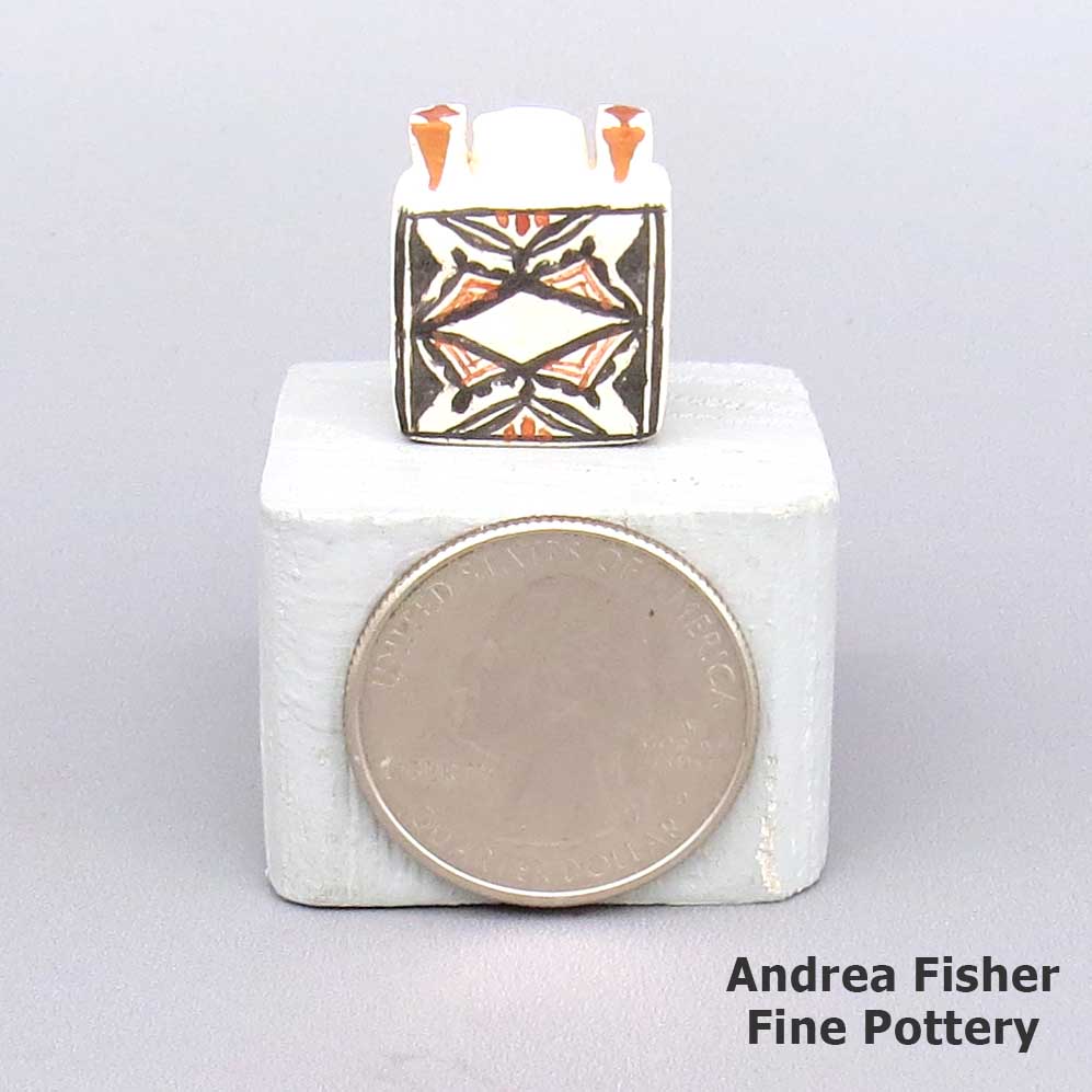 Click or tap to see a larger view Miniature polychrome canteen with square shape and geometric design made by Thomas Natseway of Laguna