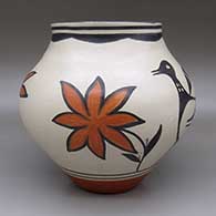Polychrome jar with bird, flower, and geometric design
 by Ambrose Atencio of Santo Domingo