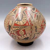 Polychrome jar with a flared lip and a geometric design
 by Felix Ortiz of Mata Ortiz