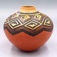 Polychrome jar with a raised rim and a geometric design above the shoulder
 by Eunice Navasie of Hopi