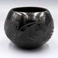 Black-on-black jar with a band of geometric design around the shoulder
 by Unknown of Santa Clara