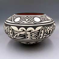 Black-on-white jar with 3 bands of Zuni geometric designs
 by Joseph Latoma of San Felipe