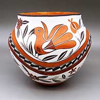 Polychrome jar with a parrot, flower, rainbow, and geometric design
 by Marie Juanico of Acoma