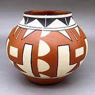 Polychrome jar with a four-panel geometric design
 by Diane Menchego of Santa Ana