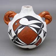 Polychrome canteen with braided handles and a traditional Acoma geometric design
 by Marie Juanico of Acoma