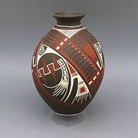Polychrome jar with flared opening and geometric design
 by Lidia Lucero of Mata Ortiz and Casas Grandes