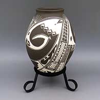 Sepia and white jar with geometric design
 by Efrain Lucero of Mata Ortiz and Casas Grandes