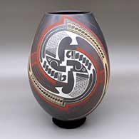 Polychrome jar with a fish and geometric design
 by Nicolas Quezada of Mata Ortiz and Casas Grandes