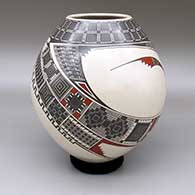 Polychrome jar with a cuadrillos and geometric design
 by Noe Quezada of Mata Ortiz and Casas Grandes