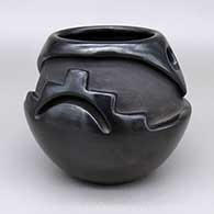 Black jar with a kiva step and geometric design
 by Barbarita Naranjo of Santa Clara