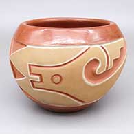 Polychrome jar with a carved and painted avanyu design
 by Leonidas Tapia of Ohkay Owingeh