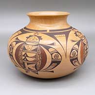 Polychrome jar with a flared opening and a four-panel dancer and geometric design
 by Gloria Mahle of Hopi