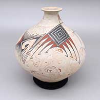 Polychrome marbleized clay jar with a flared opening and a geometric design
 by Martha Quezada of Mata Ortiz and Casas Grandes