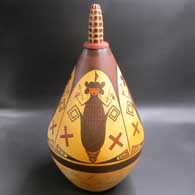 Polychrome lidded jar with an ear of corn lid and a 4-panel Corn Maiden and geometric design
 by Stetson Setalla of Hopi