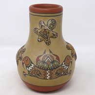 Polychrome jar with fantastical creatures and geometric design
 by Margaret and Luther Gutierrez of Santa Clara