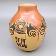 Polychrome jar with fire clouds, polished details, and a geometric design
 by Dextra of Hopi