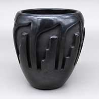Black jar with a carved kiva step geometric design
 by Mida Tafoya of Santa Clara