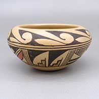 Polychrome bowl with geometric design and fire clouds
 by Ethel Youvella of Hopi
