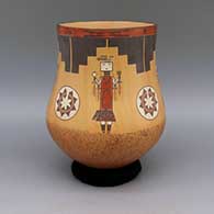 Polychrome jar with yei, medallion, kiva step, and geometric design
 by Ida Sahmie of Dineh