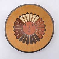 Polychrome bowl with cornstalk, kiva step, and geometric design
 by Ida Sahmie of Dineh