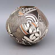 Polychrome jar with fine line and geometric design
 by Sylvia Naha of Hopi