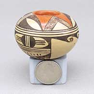 Miniature polychrome jar with fire clouds and a geometric design
 by Rondina Huma of Hopi