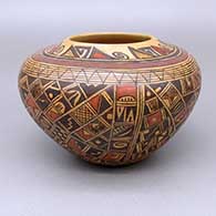 Polychrome jar with a four-panel checkerboard, fine line, and geometric design
 by Rondina Huma of Hopi
