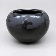 Small black-on-black jar with a geometric design
 by Pauline Gutierrez of Santa Clara