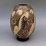 Polychrome jar with geometric design
 by Enrique Pedregon of Mata Ortiz and Casas Grandes