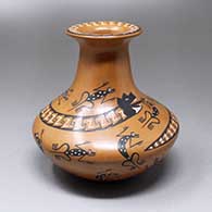 A polychrome water jar with a rolled lip and decorated with a serpent, lizard and geometric design
 by Patty Lopez of Mata Ortiz and Casas Grandes