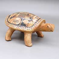 Black-on-red marbleized clay turtle effigy jar with a painted geometric design
 by Mauricio Banuelos of Mata Ortiz and Casas Grandes