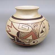 Polychrome jar with a flared opening, fire clouds, and a tadpole and geometric design
 by Fawn Navasie of Hopi