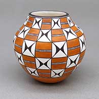 Small polychrome jar with a painted geometric design
 by Rebecca Lucario of Acoma