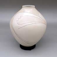 Polychrome jar with a minimal geometric design
 by Diego Valles of Mata Ortiz and Casas Grandes