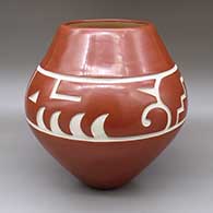 Large red jar with a carved geometric design
 by LuAnn Tafoya of Santa Clara