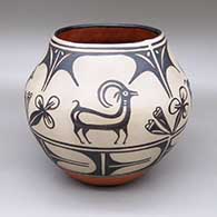 Polychrome jar with a traditional Kewa design featuring goat, flower, and geometric elements
 by Robert Tenorio of Santo Domingo