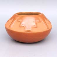 Brown jar with carved kiva step and geometric design
 by Rose Gonzales of San Ildefonso