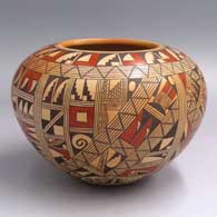 Polychrome jar with a 4-panel shard and geometric design
 by Rondina Huma of Hopi