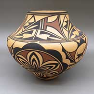 Polychrome jar with a deer-with-heart-line, medallion, and geometric design
 by Anderson Peynetsa of Zuni