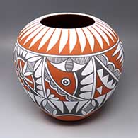 Polychrome jar with painted feather ring and geometric pattern
 by Mary Small of Jemez