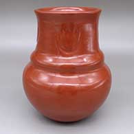Red double-shouldered jar with a slightly flared opening and four bear paw imprints
 by Luann Tafoya of Santa Clara
